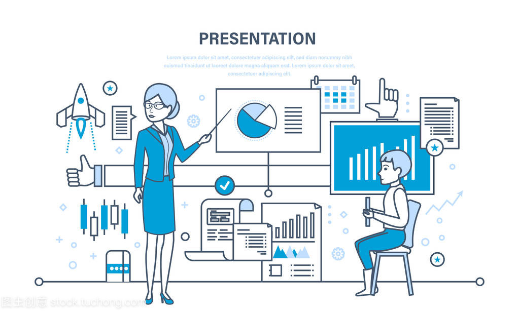 演講者做演示文稿和關于市場、 銷售、 電子商務專業培訓